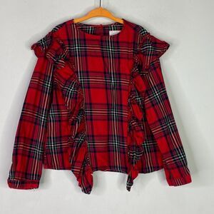 Zara Tartan Plaid Ruffle Top Girl's Size 7